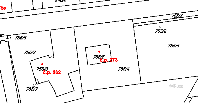 Dolní Líštná 273, Třinec na parcele st. 755/5 v KÚ Dolní Líštná, Katastrální mapa