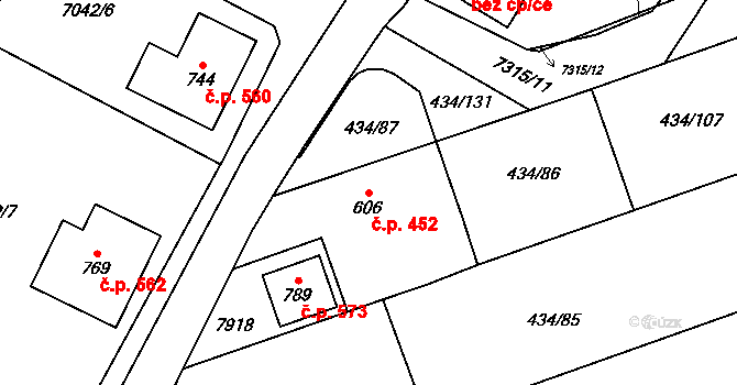 Dambořice 452 na parcele st. 606 v KÚ Dambořice, Katastrální mapa