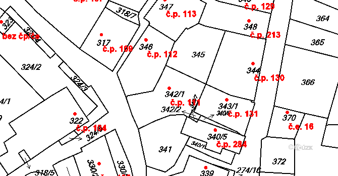 Rohatec 111 na parcele st. 342/1 v KÚ Rohatec, Katastrální mapa