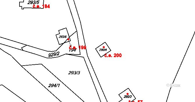 Rounek 200, Vyskytná nad Jihlavou na parcele st. 290/4 v KÚ Rounek, Katastrální mapa