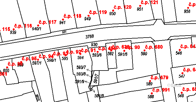 Slavkov u Brna 484 na parcele st. 593/6 v KÚ Slavkov u Brna, Katastrální mapa