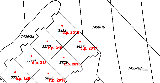 Šumperk 2017 na parcele st. 3827 v KÚ Šumperk, Katastrální mapa
