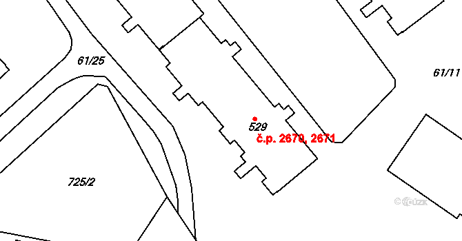 Šumperk 2670,2671 na parcele st. 529 v KÚ Dolní Temenice, Katastrální mapa