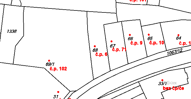 Cerhenice 6 na parcele st. 68 v KÚ Cerhenice, Katastrální mapa