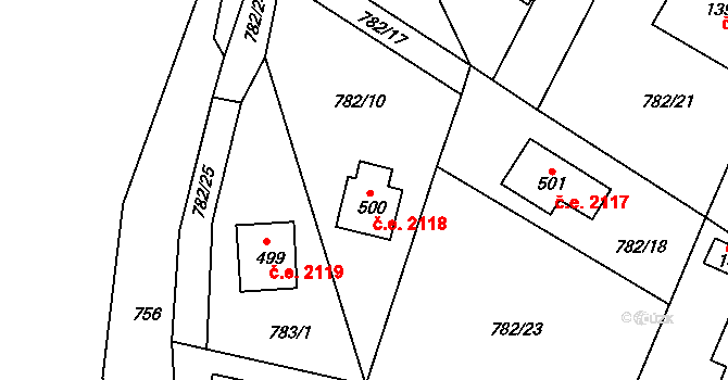 Skuheř 2118, Kamenice na parcele st. 500 v KÚ Těptín, Katastrální mapa
