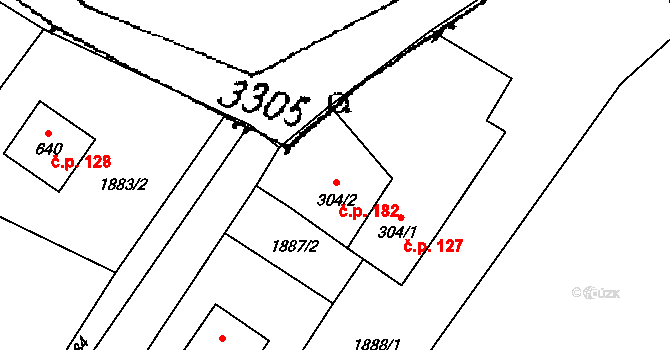 Písek 182 na parcele st. 304/2 v KÚ Písek u Jablunkova, Katastrální mapa