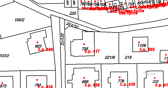 Klecany 417 na parcele st. 735 v KÚ Klecany, Katastrální mapa