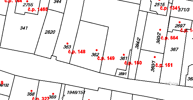 Třebechovice pod Orebem 149 na parcele st. 362 v KÚ Třebechovice pod Orebem, Katastrální mapa