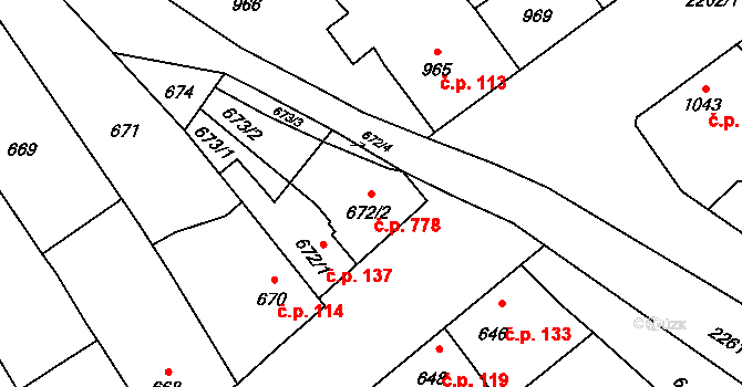 Velká Bystřice 778 na parcele st. 672/2 v KÚ Velká Bystřice, Katastrální mapa