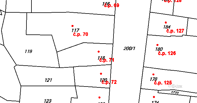 Mimoň III 71, Mimoň na parcele st. 118 v KÚ Mimoň, Katastrální mapa