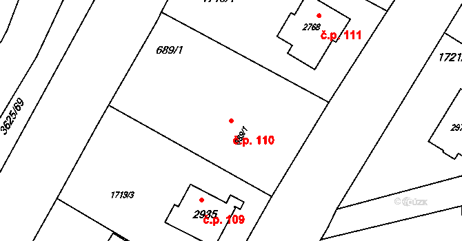 Rožnov pod Radhoštěm 110 na parcele st. 689/1 v KÚ Rožnov pod Radhoštěm, Katastrální mapa
