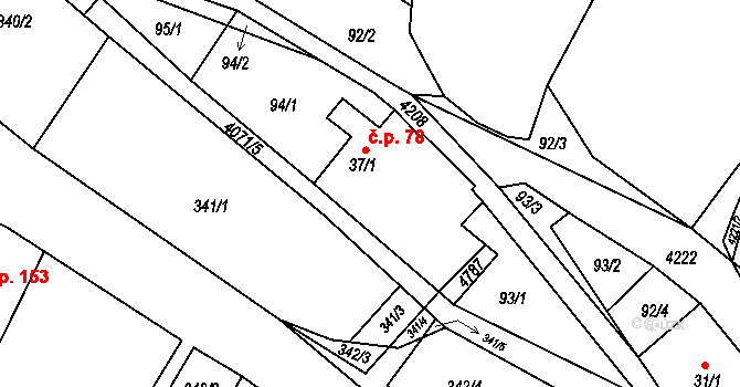 Dolní Sloupnice 78, Sloupnice na parcele st. 37/1 v KÚ Dolní Sloupnice, Katastrální mapa