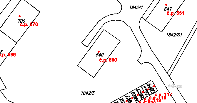 Krupka 550 na parcele st. 640 v KÚ Krupka, Katastrální mapa