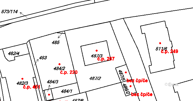 Čekanice 267, Tábor na parcele st. 487/3 v KÚ Čekanice u Tábora, Katastrální mapa