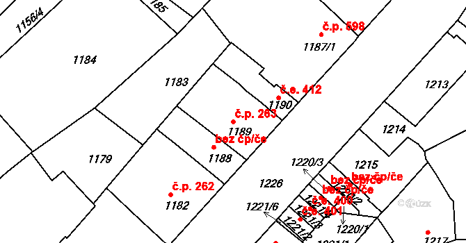 Postoloprty 263 na parcele st. 1189 v KÚ Postoloprty, Katastrální mapa
