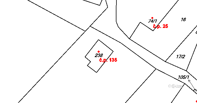 Černovice 135 na parcele st. 238 v KÚ Černovice u Kunštátu, Katastrální mapa