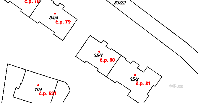 Jablunkov 80 na parcele st. 35/1 v KÚ Jablunkov, Katastrální mapa