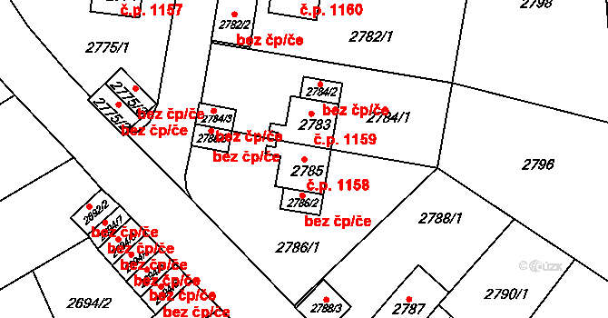 Sokolov 1158 na parcele st. 2785 v KÚ Sokolov, Katastrální mapa