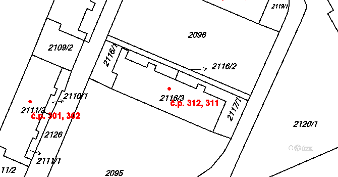 Jablůnka 311,312 na parcele st. 2116/3 v KÚ Jablůnka, Katastrální mapa