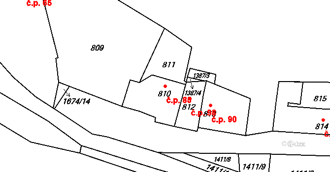 Řeporyje 85, Praha na parcele st. 810 v KÚ Řeporyje, Katastrální mapa
