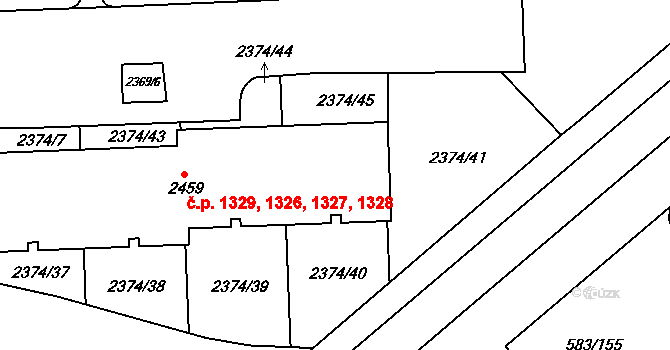 Chodov 1326,1327,1328,1329, Praha na parcele st. 2459 v KÚ Chodov, Katastrální mapa