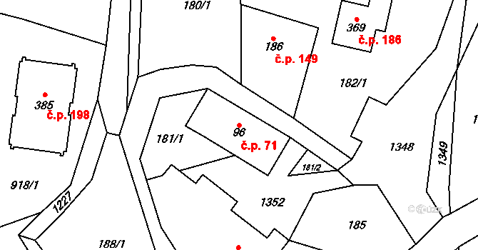 Čistá v Krkonoších 71, Černý Důl na parcele st. 96 v KÚ Čistá v Krkonoších, Katastrální mapa