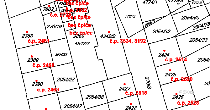 Hodonín 3192,3534 na parcele st. 4342/2 v KÚ Hodonín, Katastrální mapa