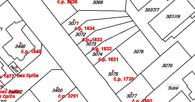 Chomutov 1831 na parcele st. 3074 v KÚ Chomutov I, Katastrální mapa