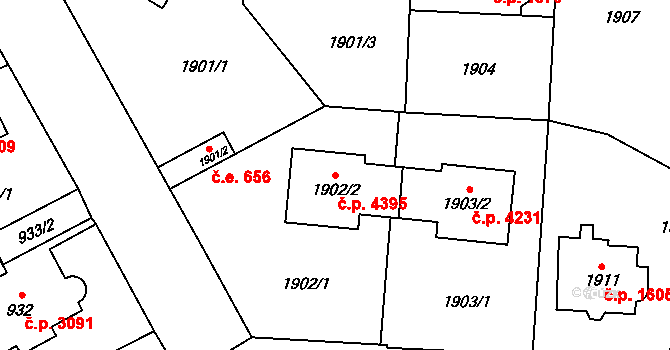 Chomutov 4395 na parcele st. 1902/2 v KÚ Chomutov I, Katastrální mapa