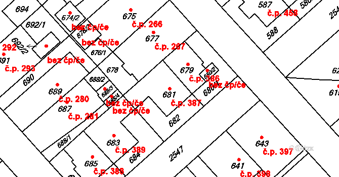 Doubravka 387, Plzeň na parcele st. 681 v KÚ Doubravka, Katastrální mapa