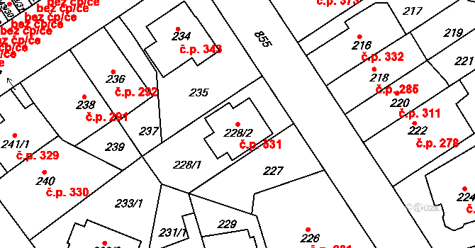 Doudlevce 531, Plzeň na parcele st. 228/2 v KÚ Doudlevce, Katastrální mapa