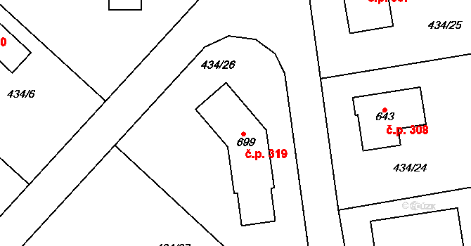 Třebotov 319 na parcele st. 699 v KÚ Třebotov, Katastrální mapa