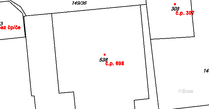 Horoměřice 698 na parcele st. 538 v KÚ Horoměřice, Katastrální mapa