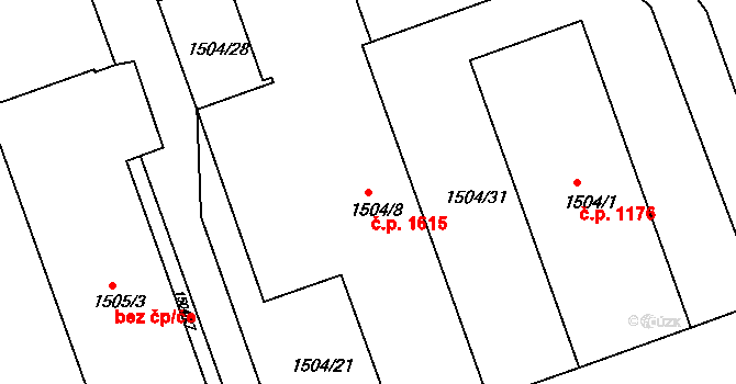 Rychnov nad Kněžnou 1615 na parcele st. 1504/8 v KÚ Rychnov nad Kněžnou, Katastrální mapa