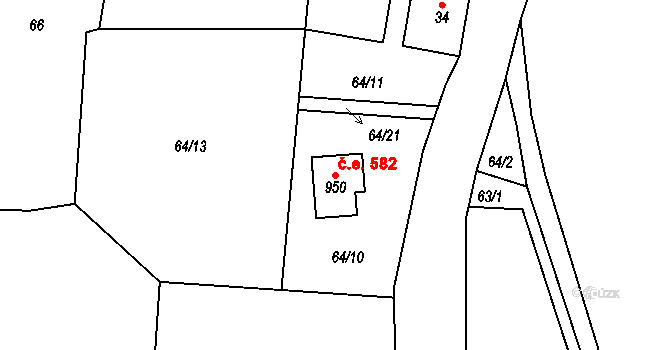 Albrechtice v Jizerských horách 582 na parcele st. 950 v KÚ Albrechtice v Jizerských horách, Katastrální mapa