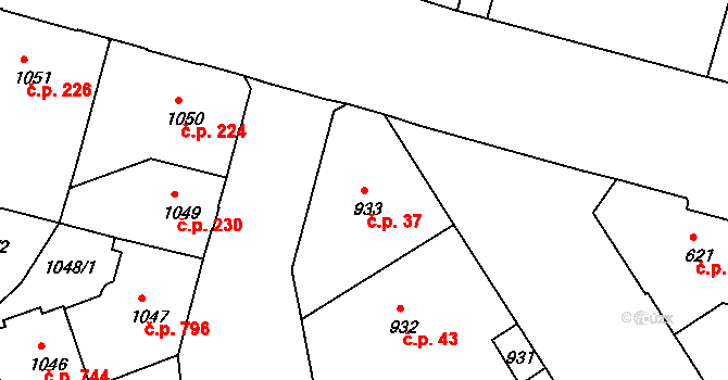 Děčín IV-Podmokly 37, Děčín na parcele st. 933 v KÚ Podmokly, Katastrální mapa