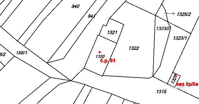 Konice 91, Znojmo na parcele st. 1320 v KÚ Konice u Znojma, Katastrální mapa