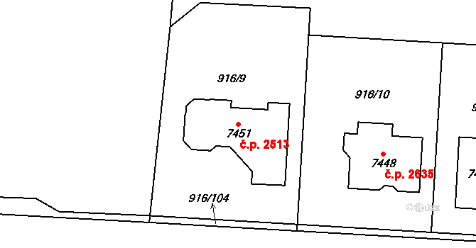 Cheb 2513 na parcele st. 7451 v KÚ Cheb, Katastrální mapa
