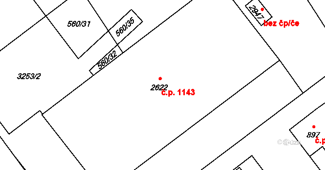 Přívoz 1143, Ostrava na parcele st. 2622 v KÚ Přívoz, Katastrální mapa
