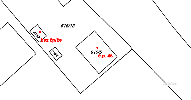 Jakubské Předměstí 45, Jaroměř na parcele st. 616/5 v KÚ Jaroměř, Katastrální mapa