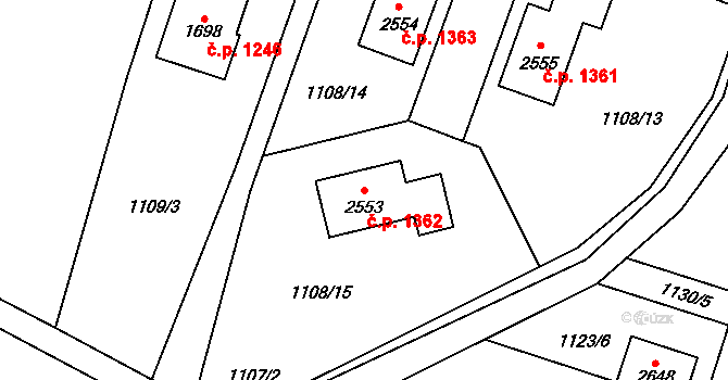 Třebechovice pod Orebem 1362 na parcele st. 2553 v KÚ Třebechovice pod Orebem, Katastrální mapa