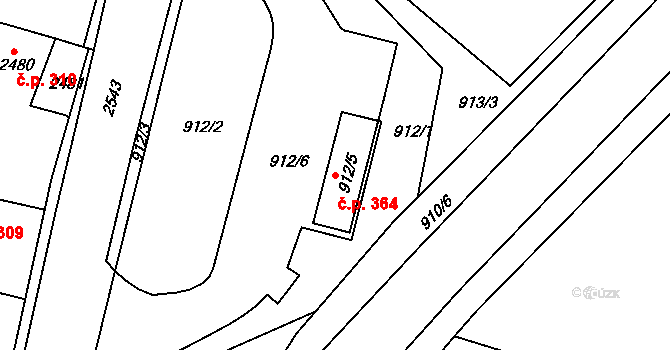Jemnice 364 na parcele st. 912/5 v KÚ Jemnice, Katastrální mapa