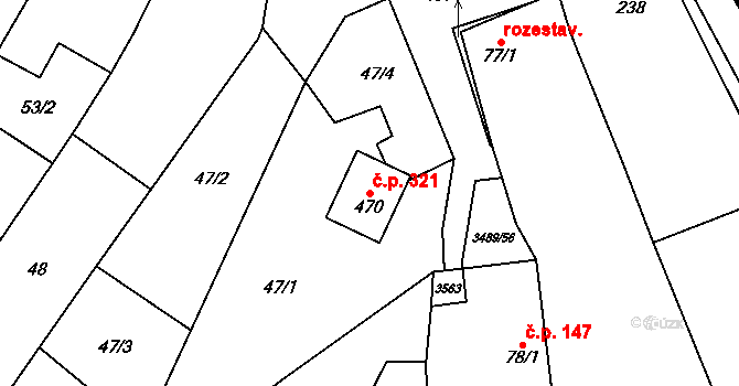 Sobůlky 321 na parcele st. 470 v KÚ Sobůlky, Katastrální mapa
