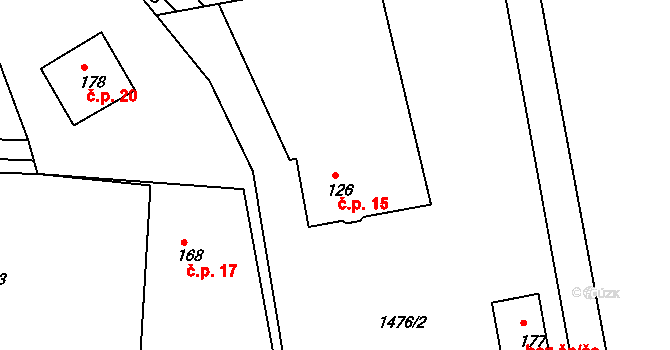 Žíňánky 15, Soběhrdy na parcele st. 126 v KÚ Žíňany, Katastrální mapa