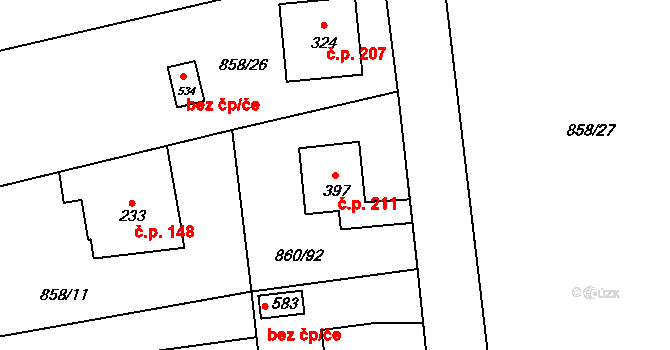 Postupice 211 na parcele st. 397 v KÚ Postupice, Katastrální mapa