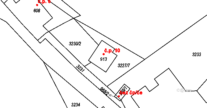 Hvozdec 10, Poříčí nad Sázavou na parcele st. 913 v KÚ Poříčí nad Sázavou, Katastrální mapa