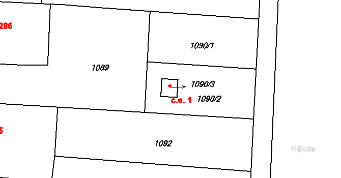 Suchdol nad Lužnicí 1 na parcele st. 1090/3 v KÚ Suchdol nad Lužnicí, Katastrální mapa