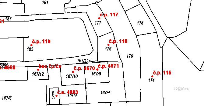 Jihlava 30664233 na parcele st. 175 v KÚ Jihlava, Katastrální mapa