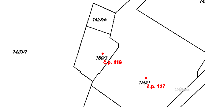 Lukov 119 na parcele st. 150/3 v KÚ Lukov u Zlína, Katastrální mapa