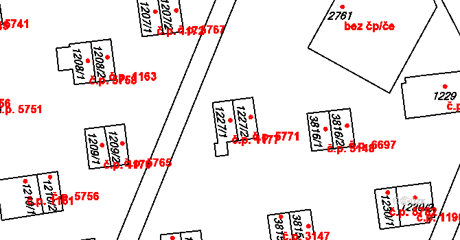 Zlín 1177 na parcele st. 1227/1 v KÚ Zlín, Katastrální mapa